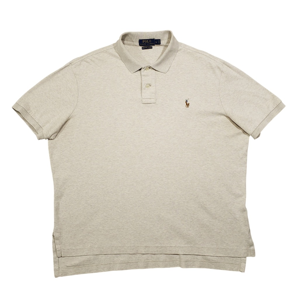 Polo Ralph Lauren Shirt Mens Large Tan Pima Soft Touch Heathered Short Sleeve